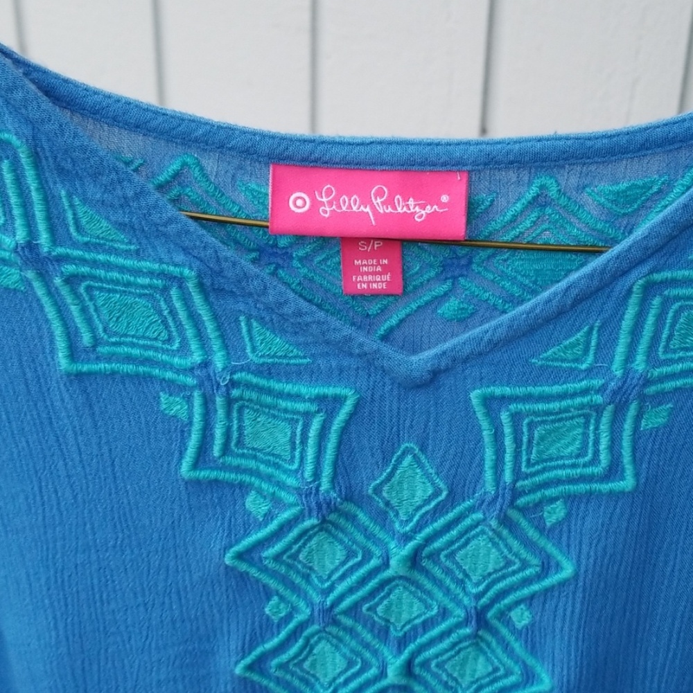 LILY PULITZER Blue Embroidered Tunic Sz S/P - Picture 4 of 8